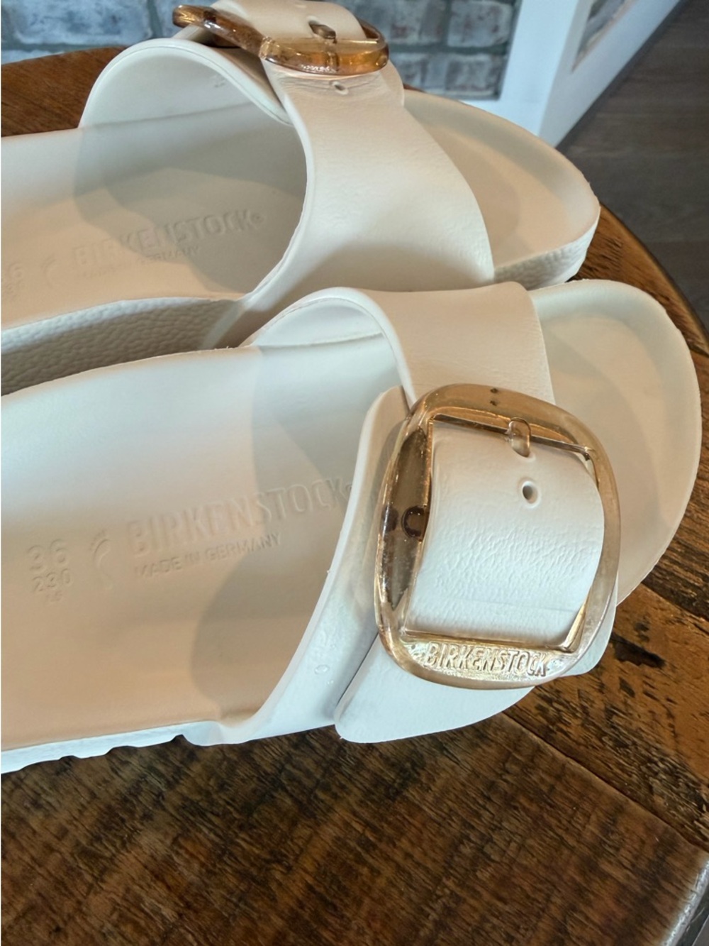 Birkenstock White EVA Madrid Sandals with Rose Gold Buckles - Picture 4 of 10